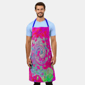 Groovy抽象芸術ティール（緑がかった色）ブルーとレッドスワール エプロン (着用した状態)