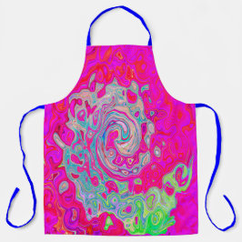 Groovy抽象芸術ティール（緑がかった色）ブルーとレッドスワール エプロン