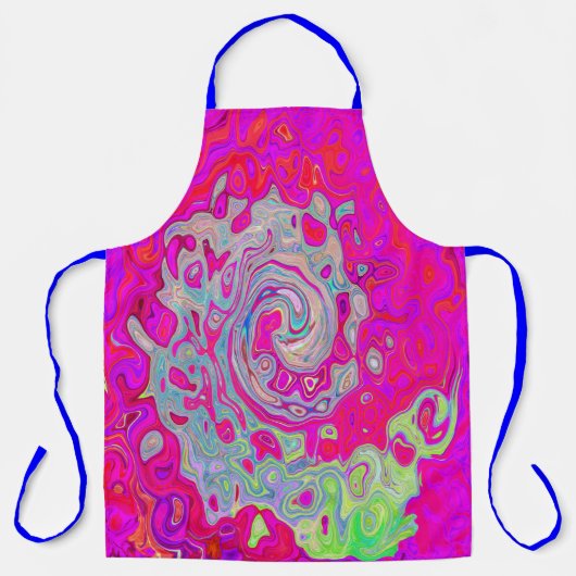 Groovy抽象芸術ティール（緑がかった色）ブルーとレッドスワール エプロン (正面)