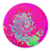 Groovy抽象芸術ティール（緑がかった色）ブルーとレッドスワール セラミックノブ (正面)