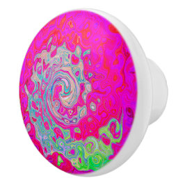 Groovy抽象芸術ティール（緑がかった色）ブルーとレッドスワール セラミックノブ