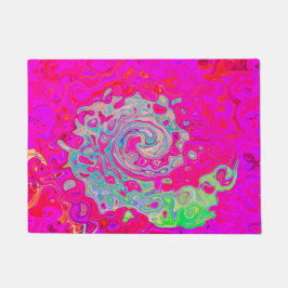 Groovy抽象芸術ティール（緑がかった色）ブルーとレッドスワール ドアマット