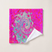 Groovy抽象芸術ティール(緑がかった色)ブルーとレッドスワール バスタオルセット (ウォッシュタオル)