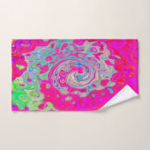 Groovy抽象芸術ティール(緑がかった色)ブルーとレッドスワール バスタオルセット (ハンドタオル)