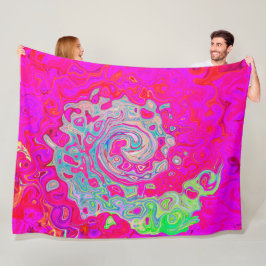 Groovy抽象芸術ティール（緑がかった色）ブルーとレッドスワール フリースブランケット