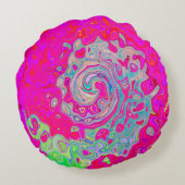 Groovy抽象芸術ティール（緑がかった色）ブルーとレッドスワール ラウンドクッション (裏面)