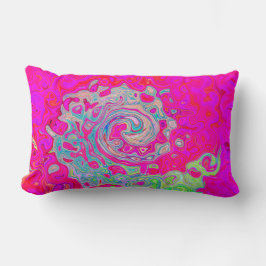 Groovy抽象芸術ティール（緑がかった色）ブルーとレッドスワール ランバークッション