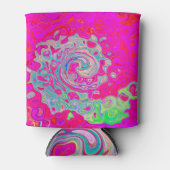 Groovy抽象芸術ティール(緑がかった色)ブルーとレッドスワール 缶クーラー (正面)