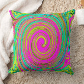 Groovy抽象芸術ピンクとターコイズ旋回 クッション (ブランケット)