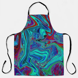 Groovy抽象芸術レトロアートin青と赤 エプロン