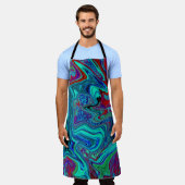 Groovy抽象芸術レトロアートin青と赤 エプロン (着用した状態)