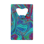 Groovy抽象芸術レトロアートin青と赤 クレジットカード栓抜き (裏面)