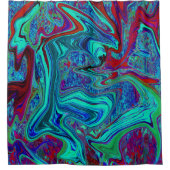 Groovy抽象芸術レトロアートin青と赤 シャワーカーテン (正面)