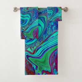 Groovy抽象芸術レトロアートin青と赤 バスタオルセット