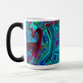 Groovy抽象芸術レトロアートin青と赤 モーフィングマグカップ (左)