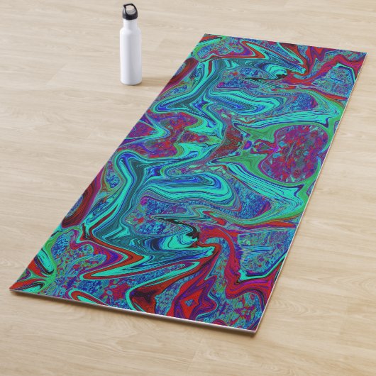Groovy抽象芸術レトロアートin青と赤 ヨガマット (インサイチュ)