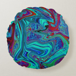 Groovy抽象芸術レトロアートin青と赤 ラウンドクッション