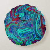 Groovy抽象芸術レトロアートin青と赤 ラウンドクッション (裏面)