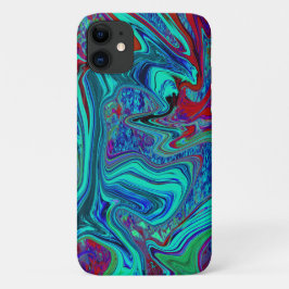 Groovy抽象芸術レトロアートin青と赤 iPhone 11 ケース