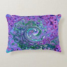 Groovy抽象芸術レトログリーンとパープルスワール アクセントクッション