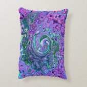 Groovy抽象芸術レトログリーンとパープルスワール アクセントクッション (裏面(縦))