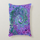 Groovy抽象芸術レトログリーンとパープルスワール アクセントクッション (正面(垂直))