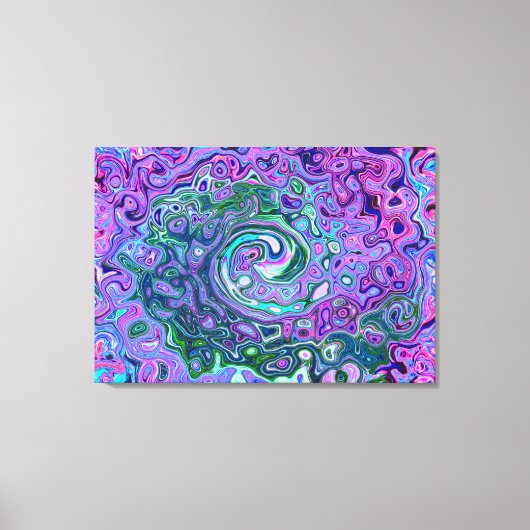 Groovy抽象芸術レトログリーンとパープルスワール キャンバスプリント (正面)