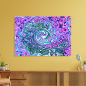 Groovy抽象芸術レトログリーンとパープルスワール キャンバスプリント (インサイチュ (リビング))