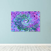 Groovy抽象芸術レトログリーンとパープルスワール キャンバスプリント (インサイチュ (ウッドフロア))