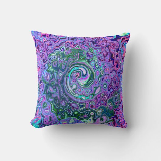 Groovy抽象芸術レトログリーンとパープルスワール クッション (正面)