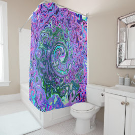 Groovy抽象芸術レトログリーンとパープルスワール シャワーカーテン