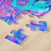 Groovy抽象芸術レトログリーンとパープルスワール ジグソーパズル (側面)