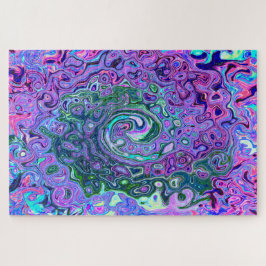 Groovy抽象芸術レトログリーンとパープルスワール ジグソーパズル