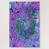 Groovy抽象芸術レトログリーンとパープルスワール ジグソーパズル (縦)
