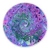 Groovy抽象芸術レトログリーンとパープルスワール セラミックノブ (正面)