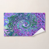 Groovy抽象芸術レトログリーンとパープルスワール ハンドタオル (ハンドタオル)