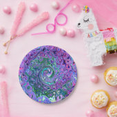 Groovy抽象芸術レトログリーンとパープルスワール ペーパープレート (パーティー)