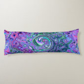 Groovy抽象芸術レトログリーンとパープルスワール ボディピロー (裏面)