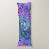 Groovy抽象芸術レトログリーンとパープルスワール ボディピロー (正面縦)