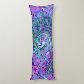 Groovy抽象芸術レトログリーンとパープルスワール ボディピロー (裏面 (縦))