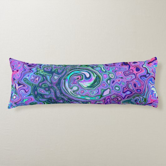 Groovy抽象芸術レトログリーンとパープルスワール ボディピロー (正面)