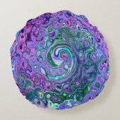 Groovy抽象芸術レトログリーンとパープルスワール ラウンドクッション (裏面)