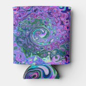 Groovy抽象芸術レトログリーンとパープルスワール 缶クーラー (正面)