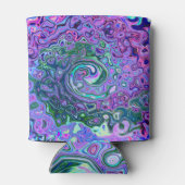 Groovy抽象芸術レトログリーンとパープルスワール 缶クーラー (裏面)