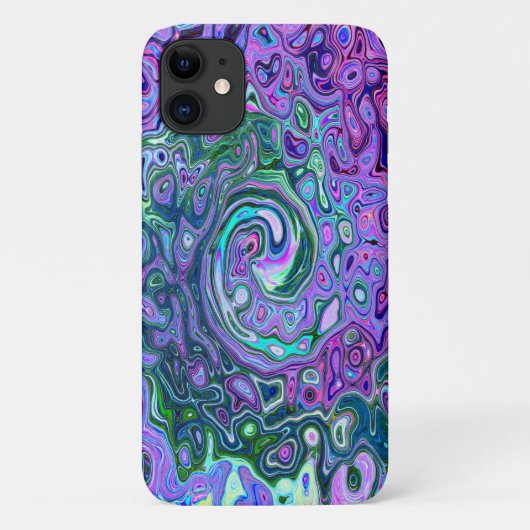 Groovy抽象芸術レトログリーンとパープルスワール Case-Mate iPhoneケース (裏面)