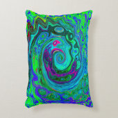 Groovy抽象芸術レトログリーンとブルースワール アクセントクッション (正面(垂直))