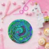 Groovy抽象芸術レトログリーンとブルースワール ペーパープレート (パーティー)