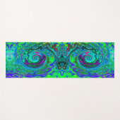 Groovy抽象芸術レトログリーンとブルースワール ヨガマット (正面(横))