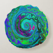 Groovy抽象芸術レトログリーンとブルースワール ラウンドクッション (裏面)