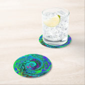 Groovy抽象芸術レトログリーンとブルースワール ラウンドペーパーコースター (インサイチュ)